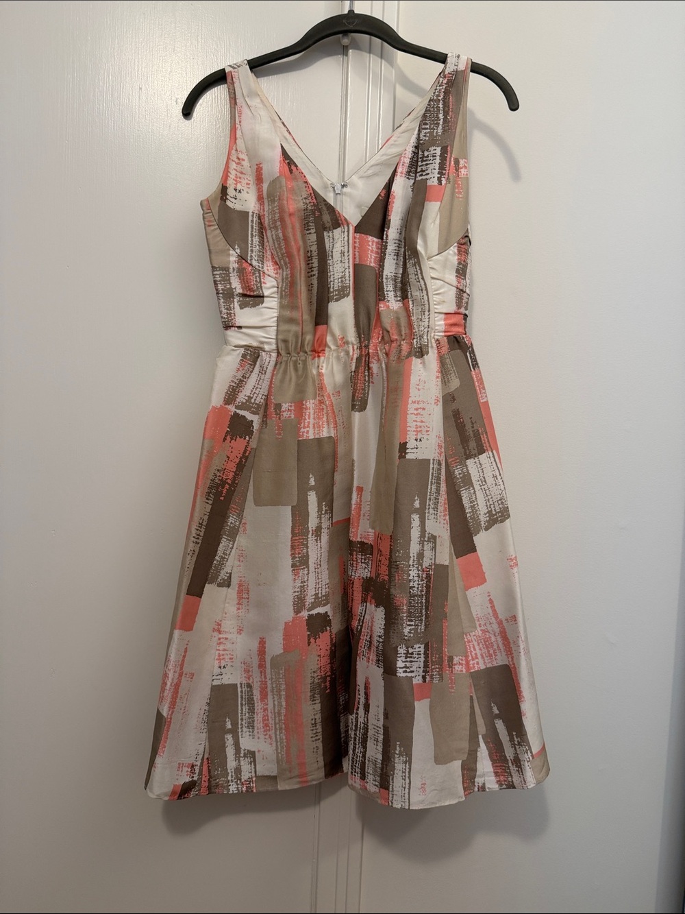 Banana Republic Coral, Taupe and Cream Brushstroke Midi Dress